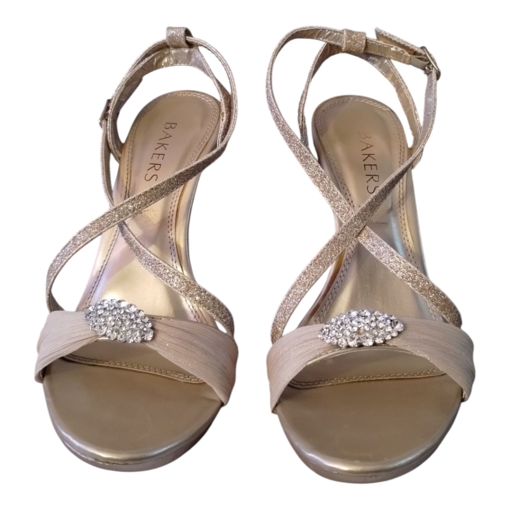 Bakers Strappy Rhinestone Nude Heel Sandals Glitter Formal Women's 6 - Picture 2 of 7